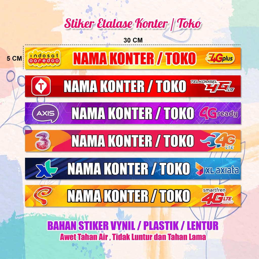 

Stiker Vinyl Etalase Konter / Toko / Tahan Air Ukuran 30x5cm ( Min Order 9 pcs )