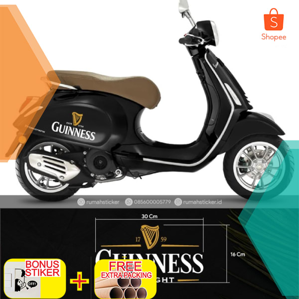 STICKER STIKER CUTTING LOGO GUINNESS VESPA SCOOPY GENIO DLL - TEKS PUTIH VESPA Keren