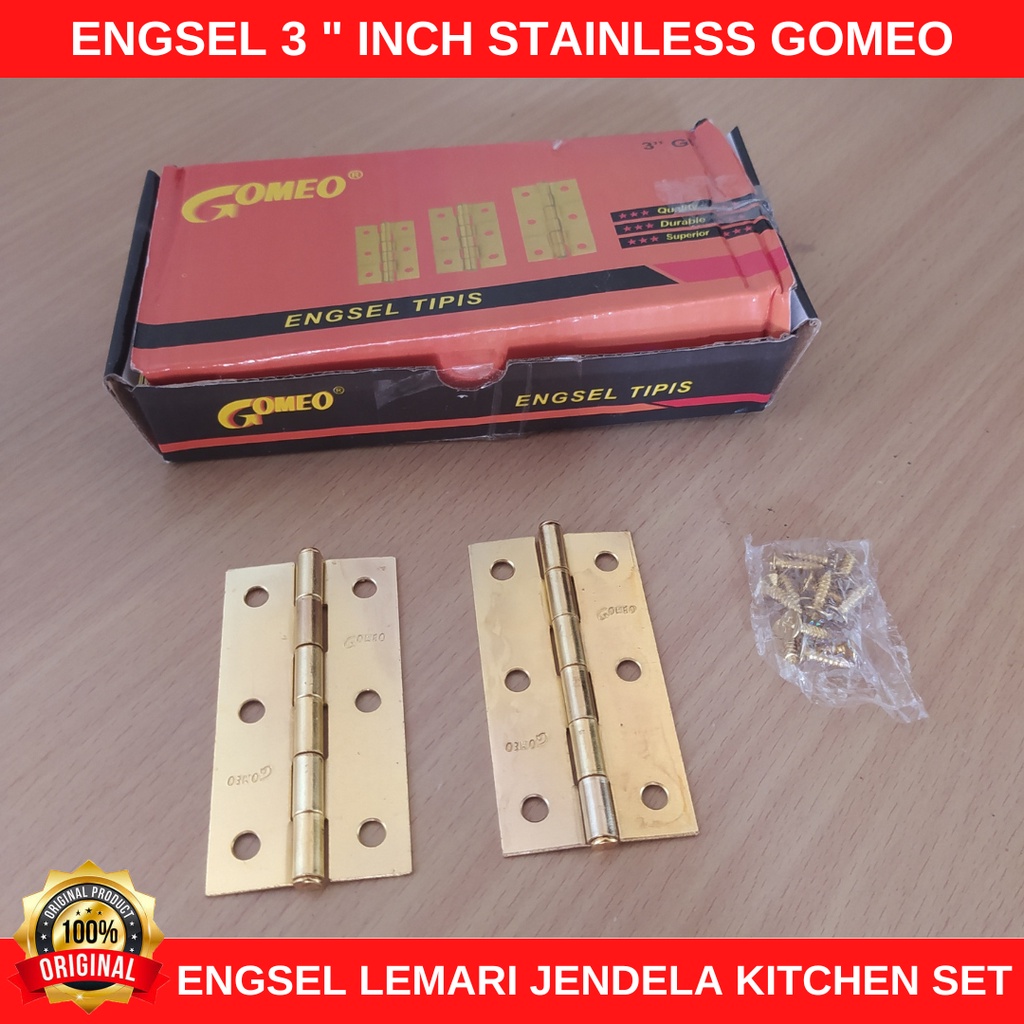 Engsel Lemari Kayu Stainless 3&quot; inch Gomeo Kecil Engsel Plat Tipis Jendela Kandang 3 inchi Engsel Kitchen Set Laci Tebal 1,1 mm Gold Kuning