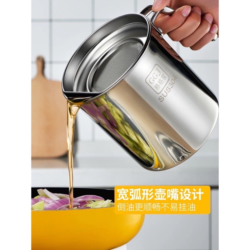 (VCM) Wadah Saringan Minyak Goreng Anti Karat Premium | Stainless Steel Kitchen Oil Pot