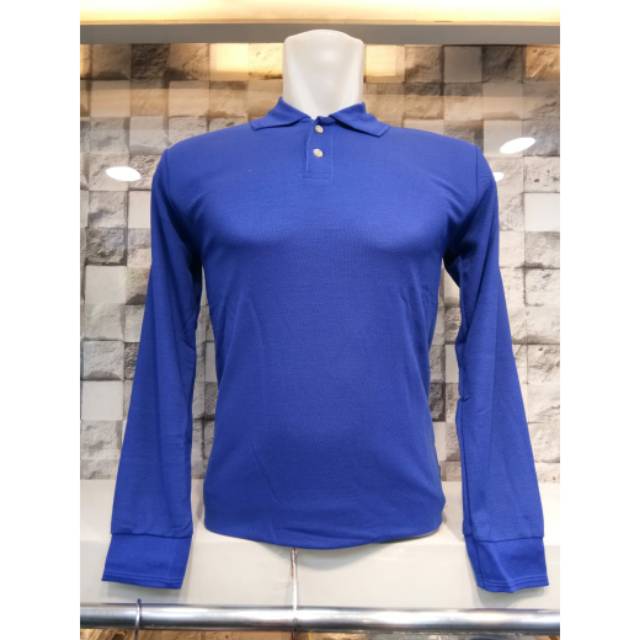 Kaos polo pria berkerah polos lengan panjang warna BIRU BENHUR kaos pria dan wanita polos panjang