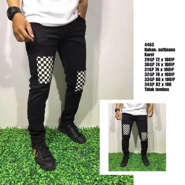 Celana Hitam Cowok Panjang Sobek Catur