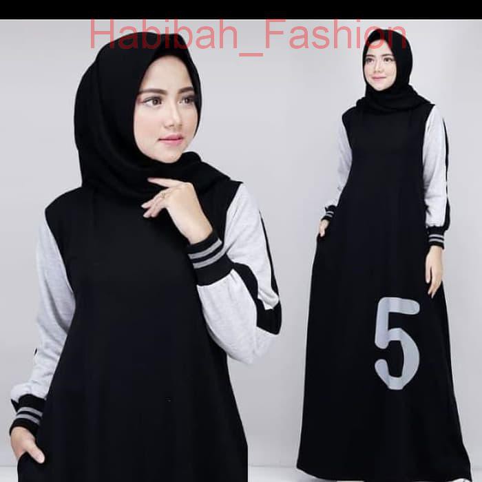 Idref Baju Muslim Gamis Five Dress Panjang Hijab Casual Pakaian Wanita - Hitam