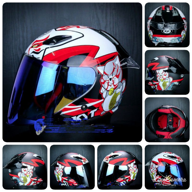 Helm Original KYT DJ Maru Kabuki Cat Glossy + Visor Venom+ Spoiler Paket Ganteng Termurah