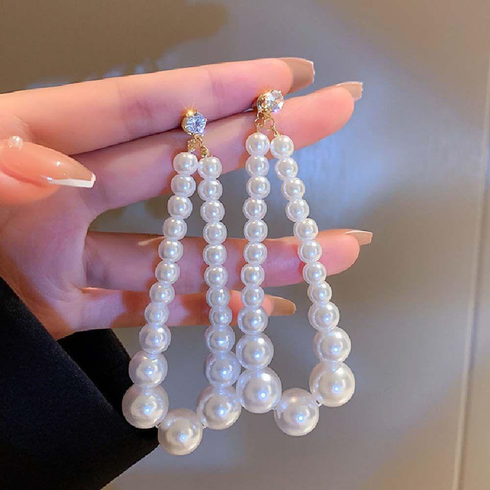 Mxbeauty Menjuntai Anting Trendi Elegan Mutiara Imitasi Hadiah Gadis Berlian Geometris Anting Korea