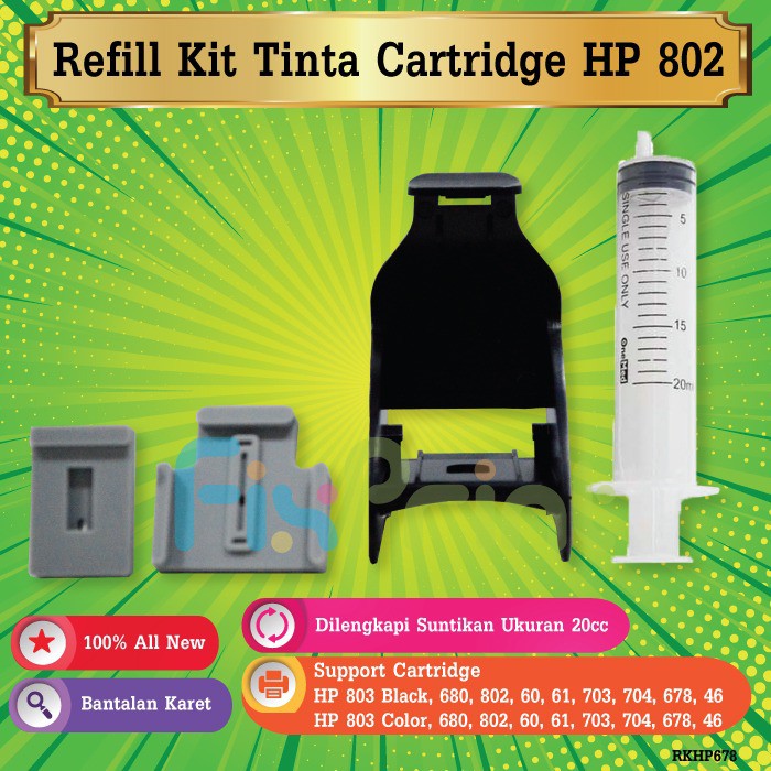 Refill Kit Penyedot Tinta Cartridge HP GT51 GT52 HP 802 678 680 46 704 Printer 315 415 GT5810 GT5820