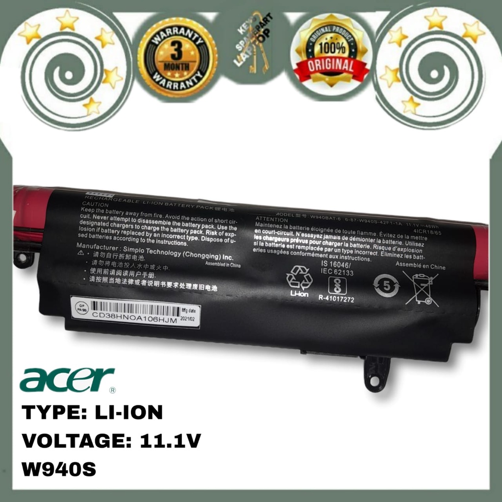 Baterai Battery Batre Laptop Original ACER Z476 CLEVO W940 W940BAT-6 W940S Z 476-31tb W94 W94ls W940bat-4