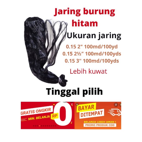 Jaring burung hitam 0.15 100md/100yds Senar lebih kuwat jaring burung ukuran tinggal pilih