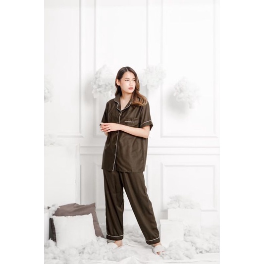 EMILY CP SWAP PAJAMAS BAJU TIDUR PIYAMA BAJU TIDUR RAYON PIYAMA RAYON PIYAMA POLOS-OLIVE PREMIUM