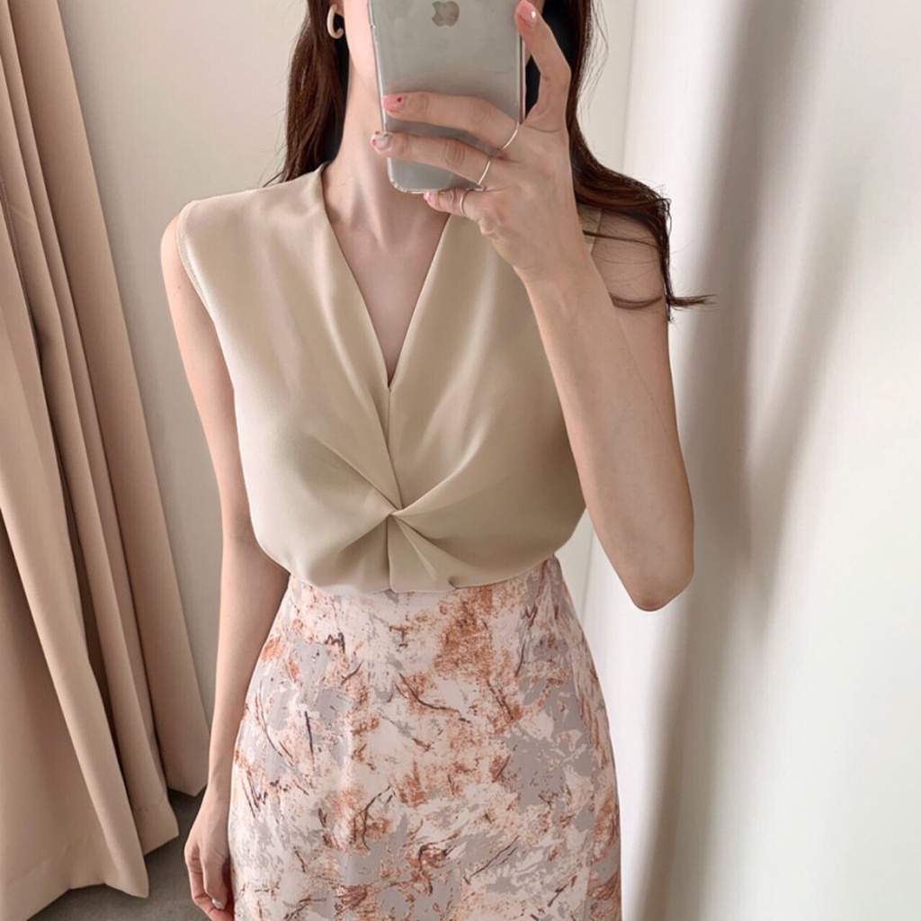 [FG] Soft Tone Silk Top & Marble Skirt Set SET6340-6