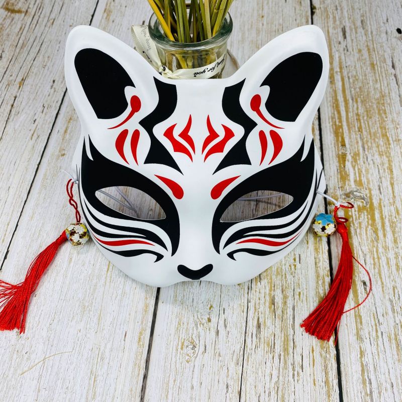 Topeng Kitsune Jepang Kitsune Mask Topeng Cosplay Festival Mask Halloween Half-Face Cosplay Fox