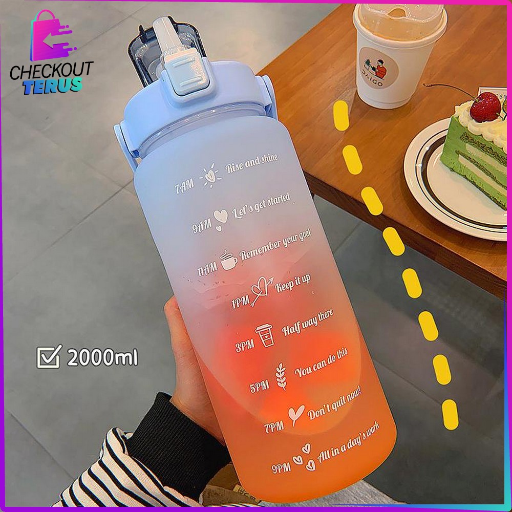 CT C301 Botol Minum Motivasi 2 Liter BPA FREE Botol Air Minum Gradiasi Botol Minum dengan Penanda Waktu Food Grade