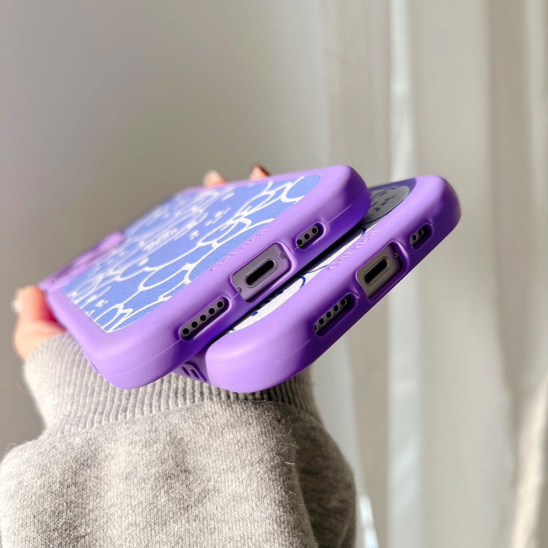 Soft case TPU Motif Kartun Beruang Warna Biru Ungu Untuk iPhone 11 12 13 Pro Max XS Max X XR 7 8 Plus