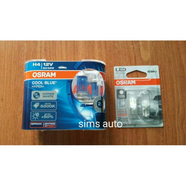 Promo Osram H4 CBH+ 12V 60/55W & Osram Led T10 12V 0,5W warna putih