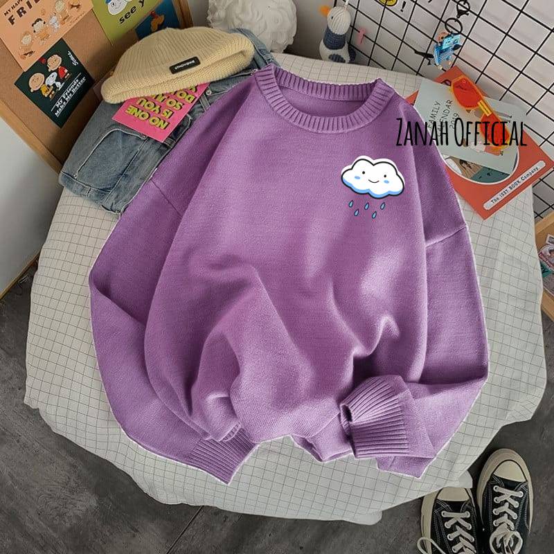 Sweatshirt Sweater Motif Kartun Awan Cewek Cowok  Bahan Fleece Tebal