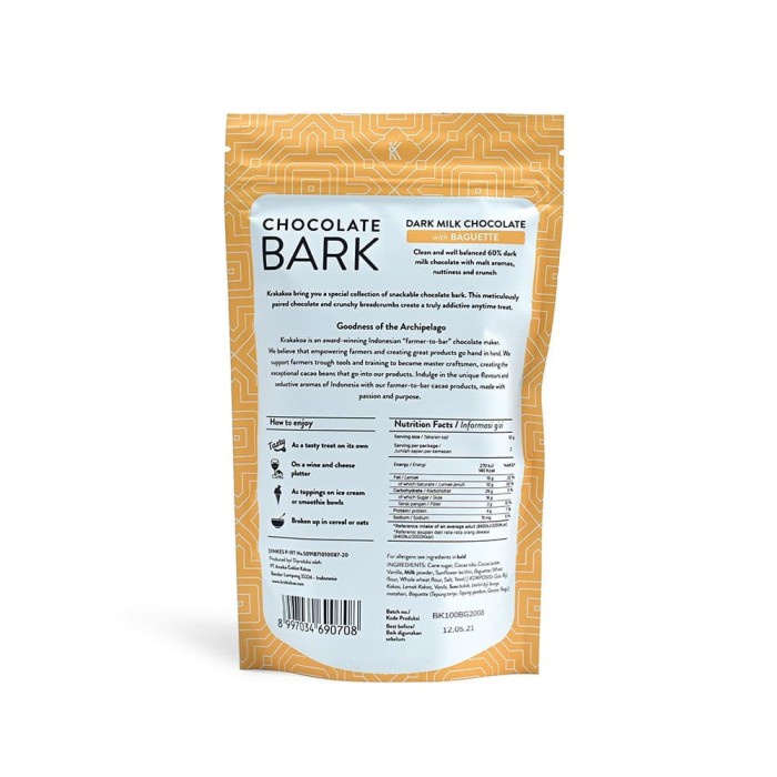 

⭐ COD ⭐ Krakakoa Chocolate Bark Dark Milk Chocolate with Baguette 100 g