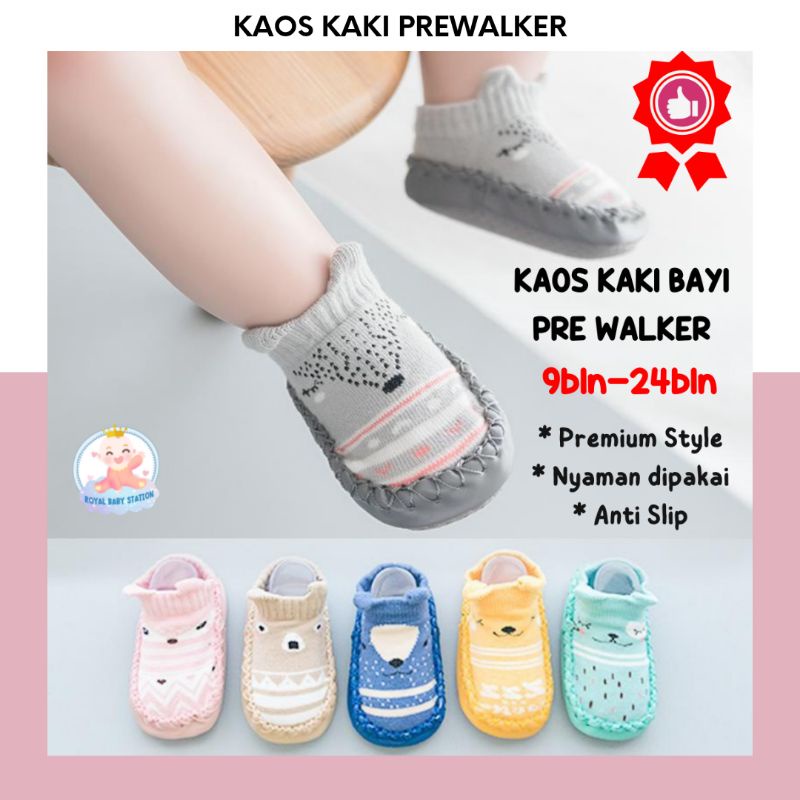 Sepatu Prewalker Pendek Kaos Kaki Bayi anti slip 9-24 bulan premium