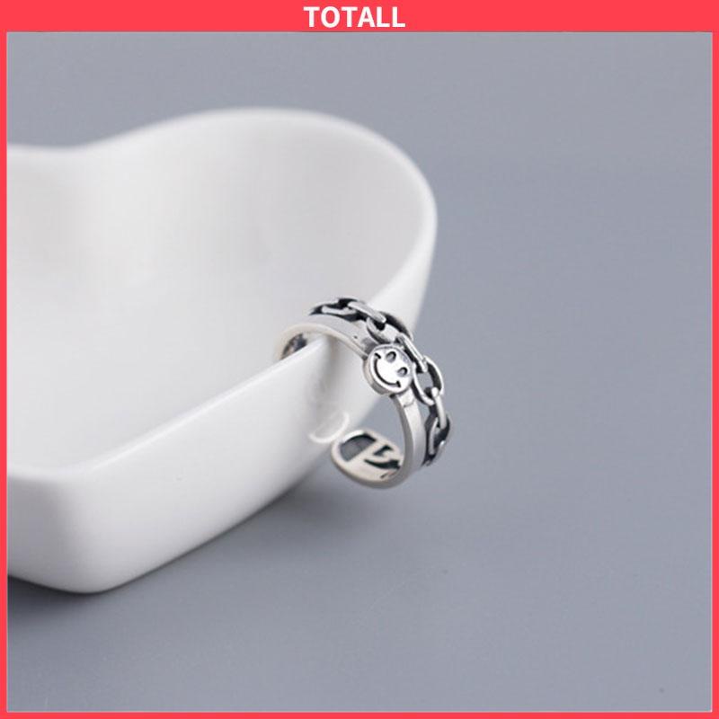 COD Fashion kepribadian retro smiley cincin rantai cincin terbuka perempuan-Totall
