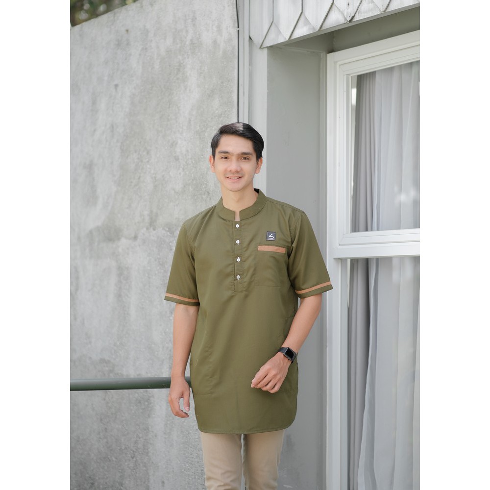 Baju Koko Kurta Modern Fit / Kurta Kasual Muslim - Soleh Abu Bakar Army