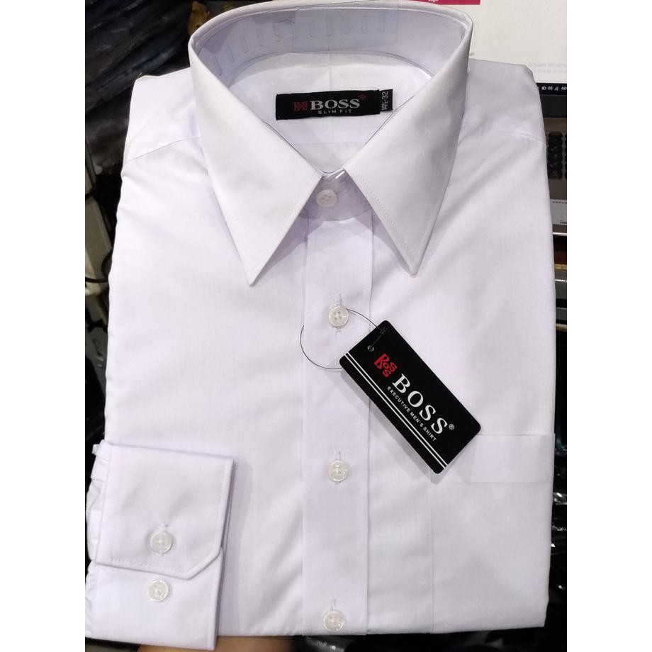 Boss Kemeja Pria Putih Panjang Slimfit Plakat Tengah - Putih, S .Aruansy.Olshop