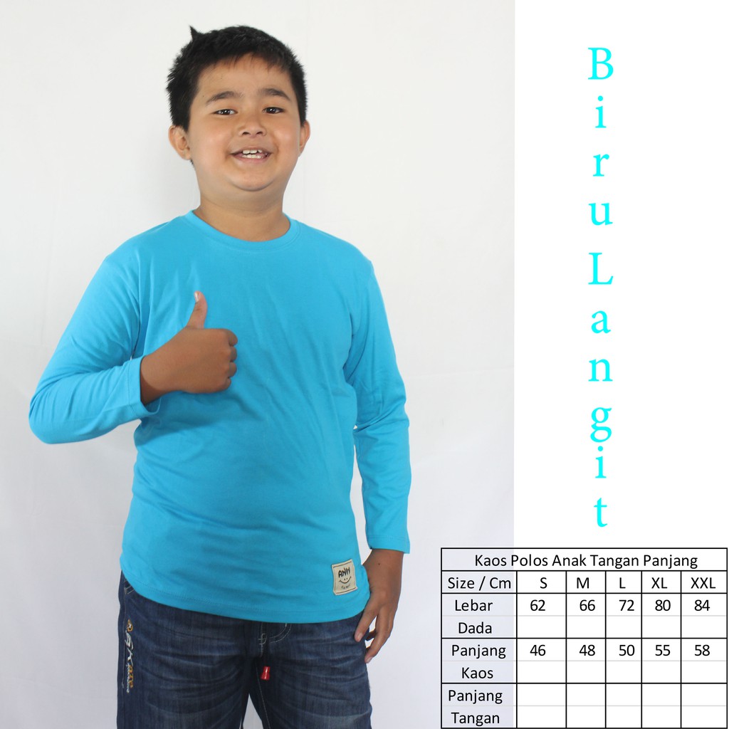 KAOS POLOS ANAK COWO PANJANG BIRU LANGIT