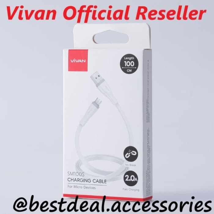 (NEW) Vivan SM100S 100cm Kabel Data Cable Micro USB Fast Charging 2A Android (BY 88ACC)