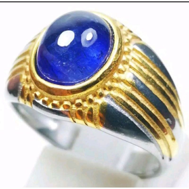 cincin pria batu NATURAL BLUE SAFIR AFRIKA asli