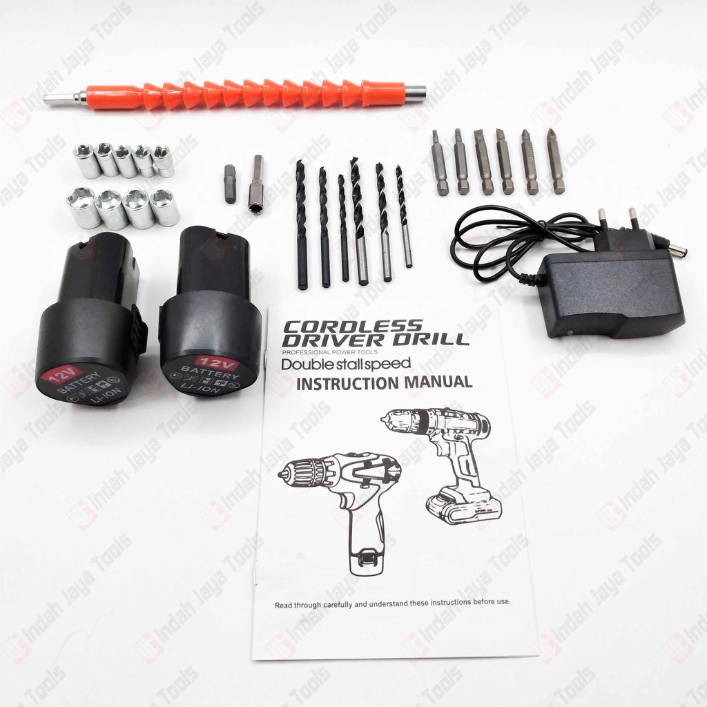 J.LD Cordless Drill Set 12V 29 Pcs Mesin Bor Baterai Charger Besi Kayu