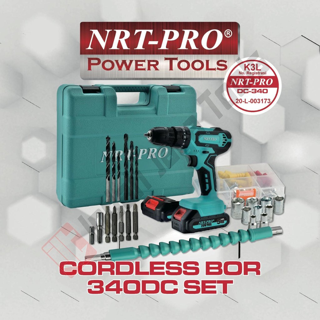 NRT-PRO DC-340 Set 26 Pcs Cordless Impact Drill 20 V Bor Baterai Beton