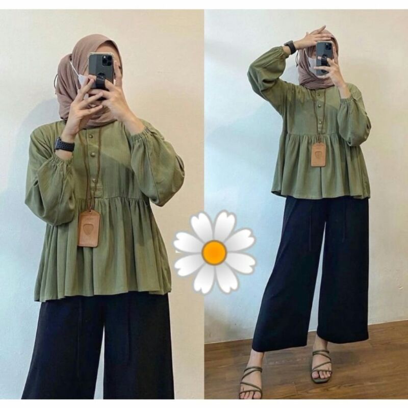 Rania Blouse Korean Style Cringkle Airflow Atasan Wanita Lengan Panjang Terbaru