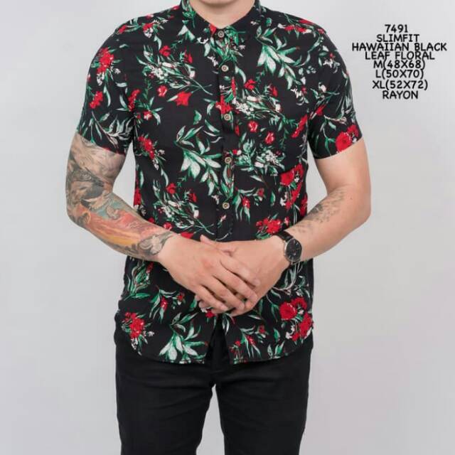 kemeja pria lengan pendek slimfit/kemeja hawaiian/kemeja pendek floral/kemeja alisan slimfit pendek