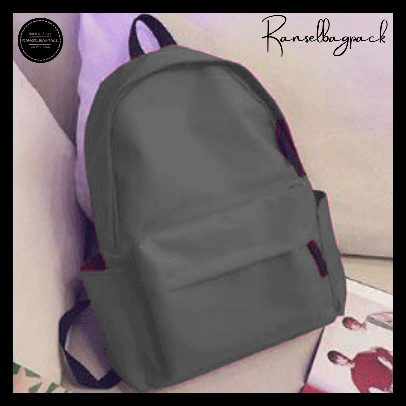 Tas Ransel Backpack Punggung Pria Wanita Sekolah Distro Polos Murah Terbaru Cewek Cowok Pria Wanita-Abu