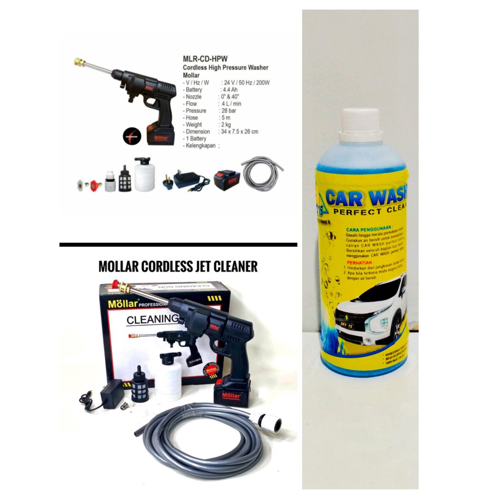 MOLLAR ALAT MESIN CORDLESS CAS BATERAI STEAM CUCI MOBIL MOTOR BONUS SABUN CUCI