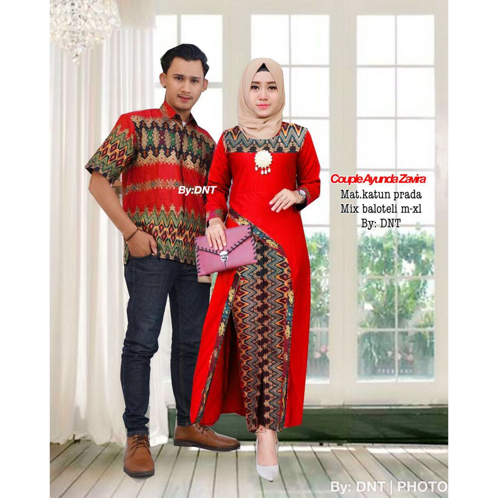 Batik Couple Sarimbit modern Ayunda Zavira - Warna Merah, Tosca, Biru, Kuning - M L XL
