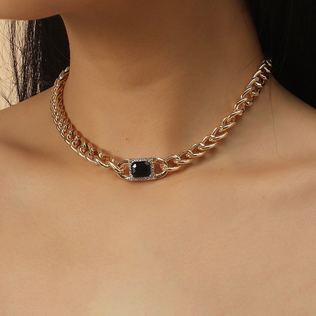 Hu Hu Hu Hu Hu Alat Bantu Pasang Kacamata♡ 2pcs / Set Kalung Rantai + Anting Gantung Panjang Tusuk Gaya Hip Hop Motif Geometri Aksen Batu Permata Imitasi Untuk Wanita