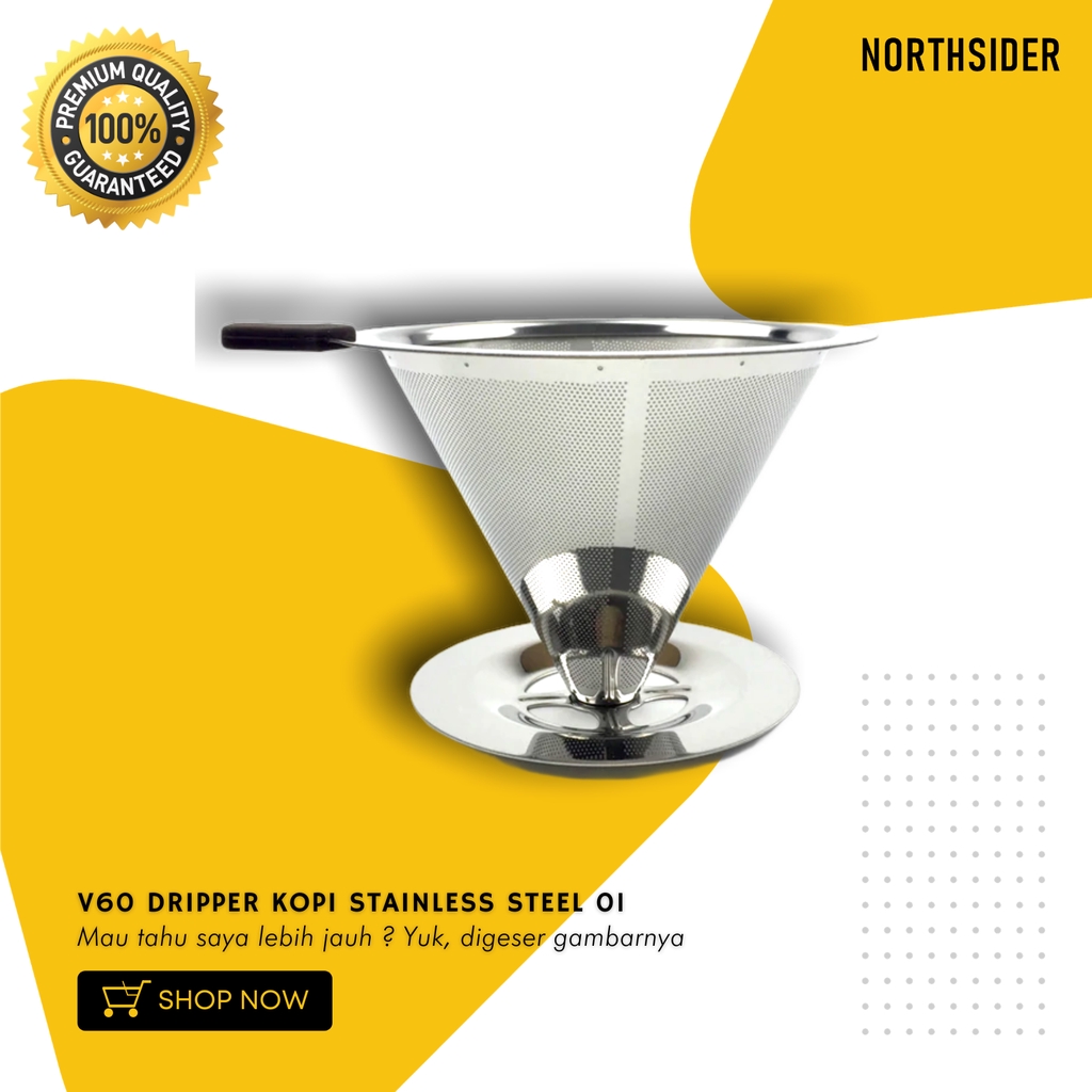 V60 DRIPPER KOPI STAINLESS STEEL | METAL COFFEE DRIPPER PAPERLESS