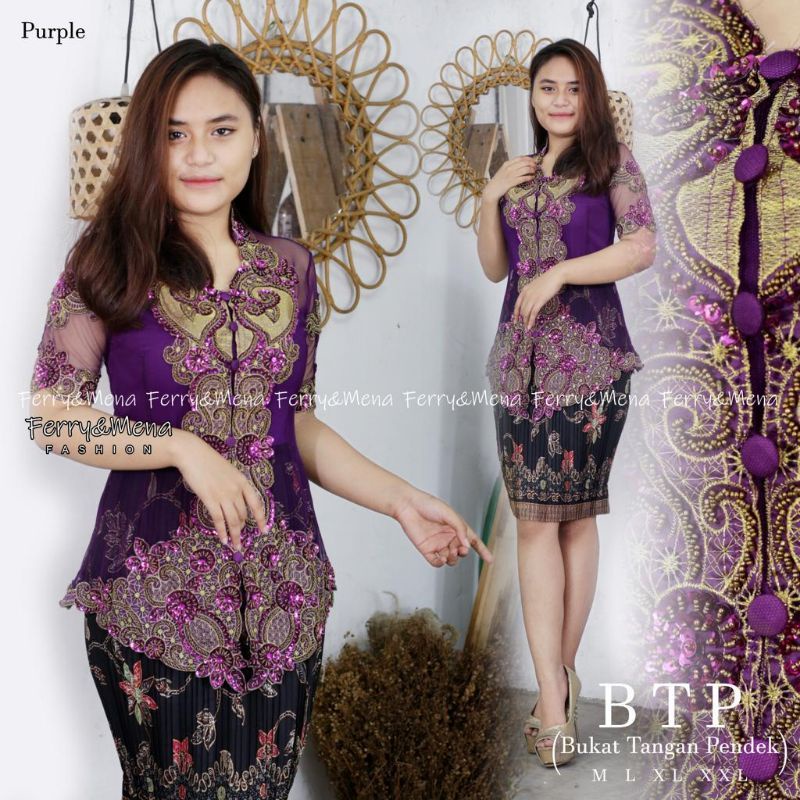 SETELAN KEBAYA PESTA MEWAH  TULLE PAYET MOTEK BTP +ROK SIZE M L XL XXL