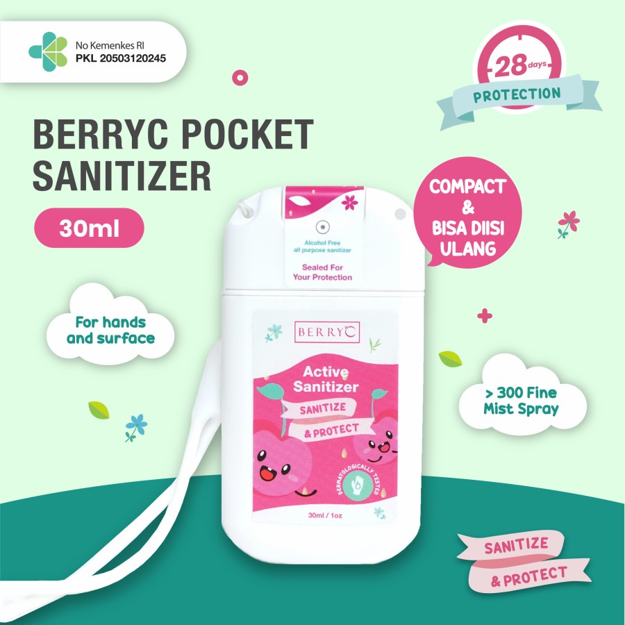 Berry C Pocket Sanitizer 30 ml - BerryC 30 ml hand sanitizer aman utk bayi non alkohol