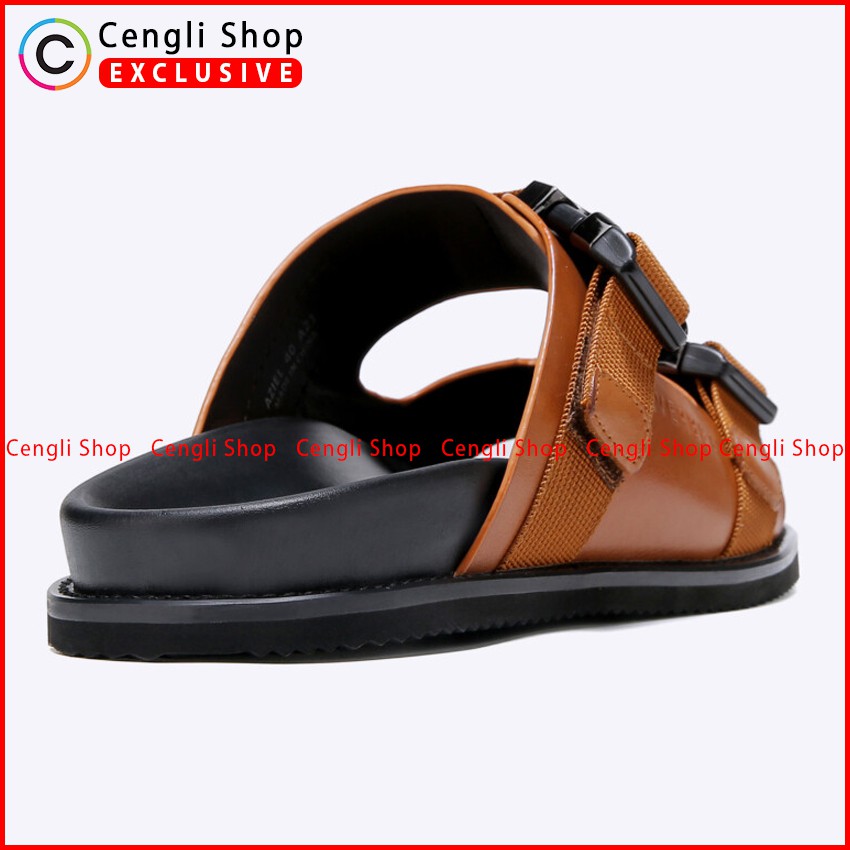 SANDAL KULIT EVERBEST PRIA ORIGINAL SLIDE CASUAL BRANDED COKLAT EM03