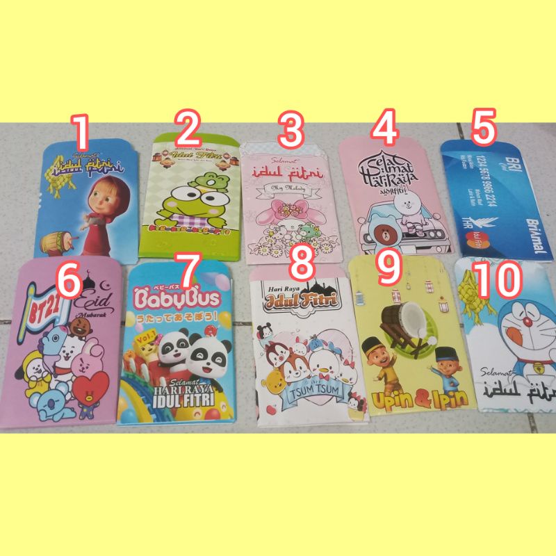 pilih motif 10 pc amplop lebaran mini glosy kartun anak dan idulfitri