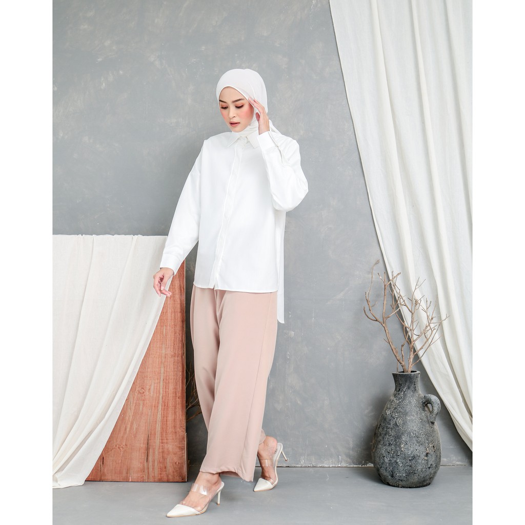 EVONNE Letty Shirt White Hide Button Basic Oversize Pattern LD109 E03-04 ALLSIZE M fit to L-5