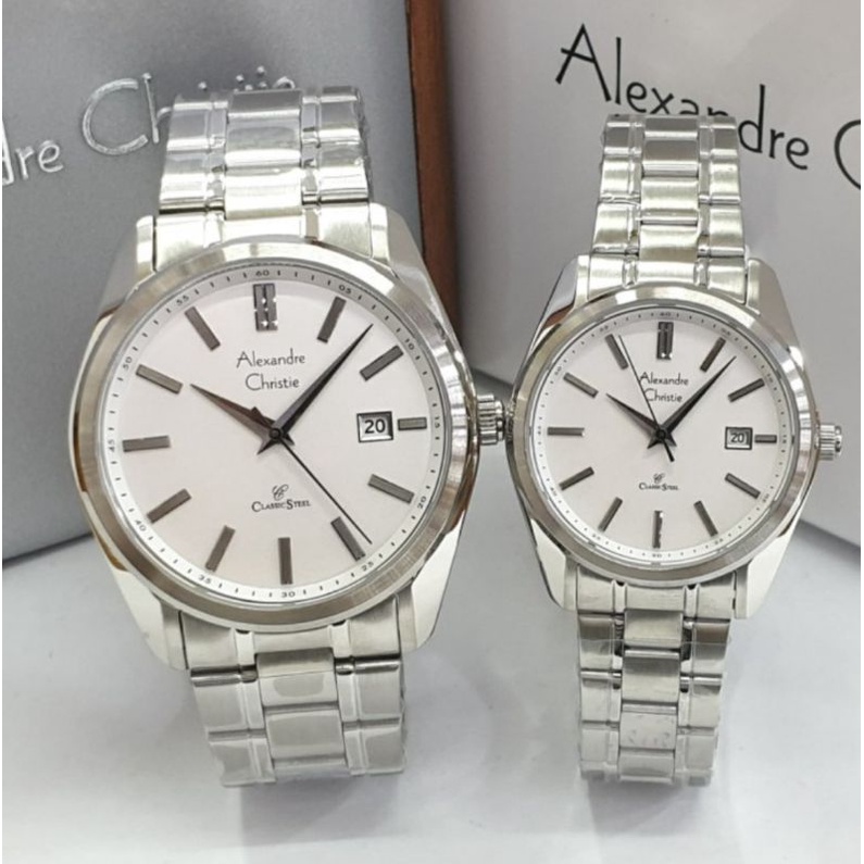 Jam Tangan Couple Pria/Wanita Alexandre Christie AC 8514/AC8514 Silver Original