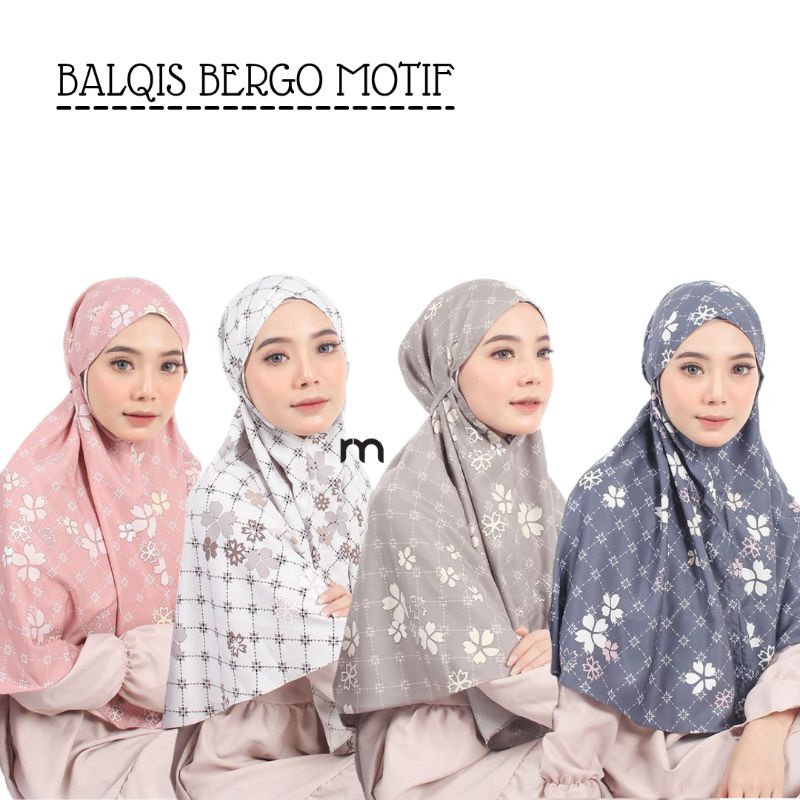 Balqis bergo motif/ hijab instant motif/ bergo instant/ kerudung bergo motif/ hijab motif