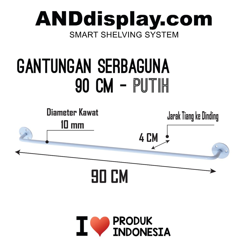 GANTUNGAN SERBAGUNA 90 CM PUTIH REL GANTUNGAN PIPA ALAT MASAK RAK DINDING GANTUNG PERALATAN DAPUR