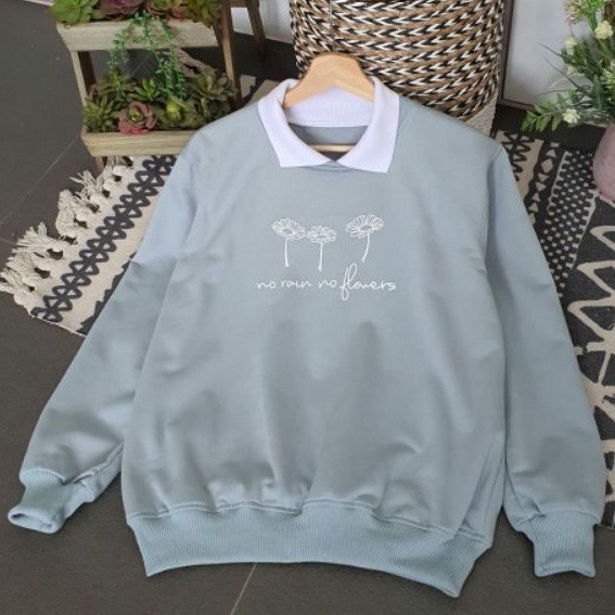 GSC - SWEATER OVERSIZE NO RAIN NO FLOWER / SWEATER WANITA TERBARU KERAH