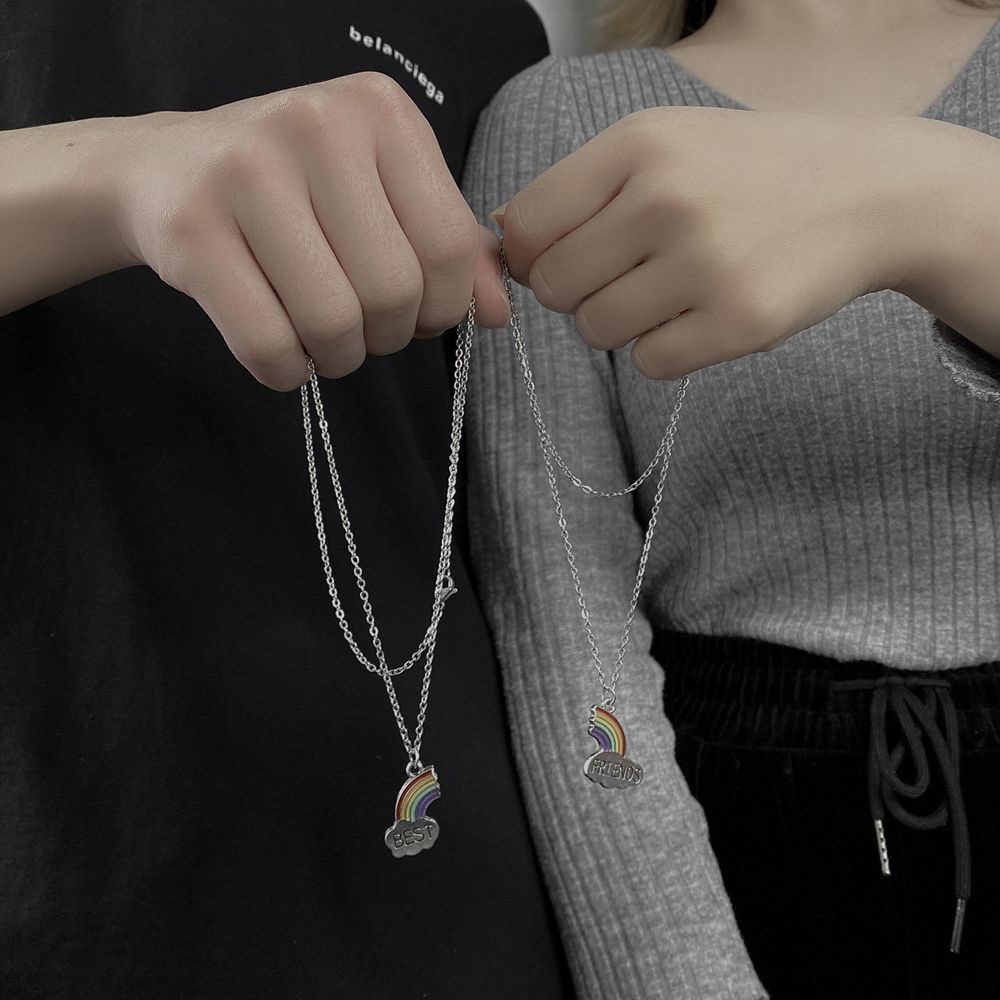 Needway  Vintage Best Friend Necklace Cute Couple Jewelry Friendship Choker Letter Creative Pendant Charm Fashion Jewelry Sweet Rainbow
