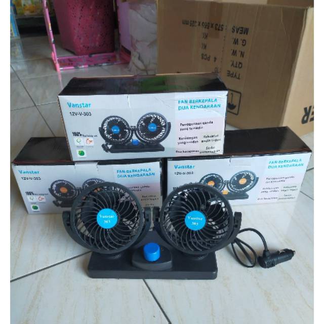 (BISA COD)Kipas Angin Mobil Double Headed Putar 360° 2 Speed 12V-V-303 vanstar/double fan Car Cooling Double Fan