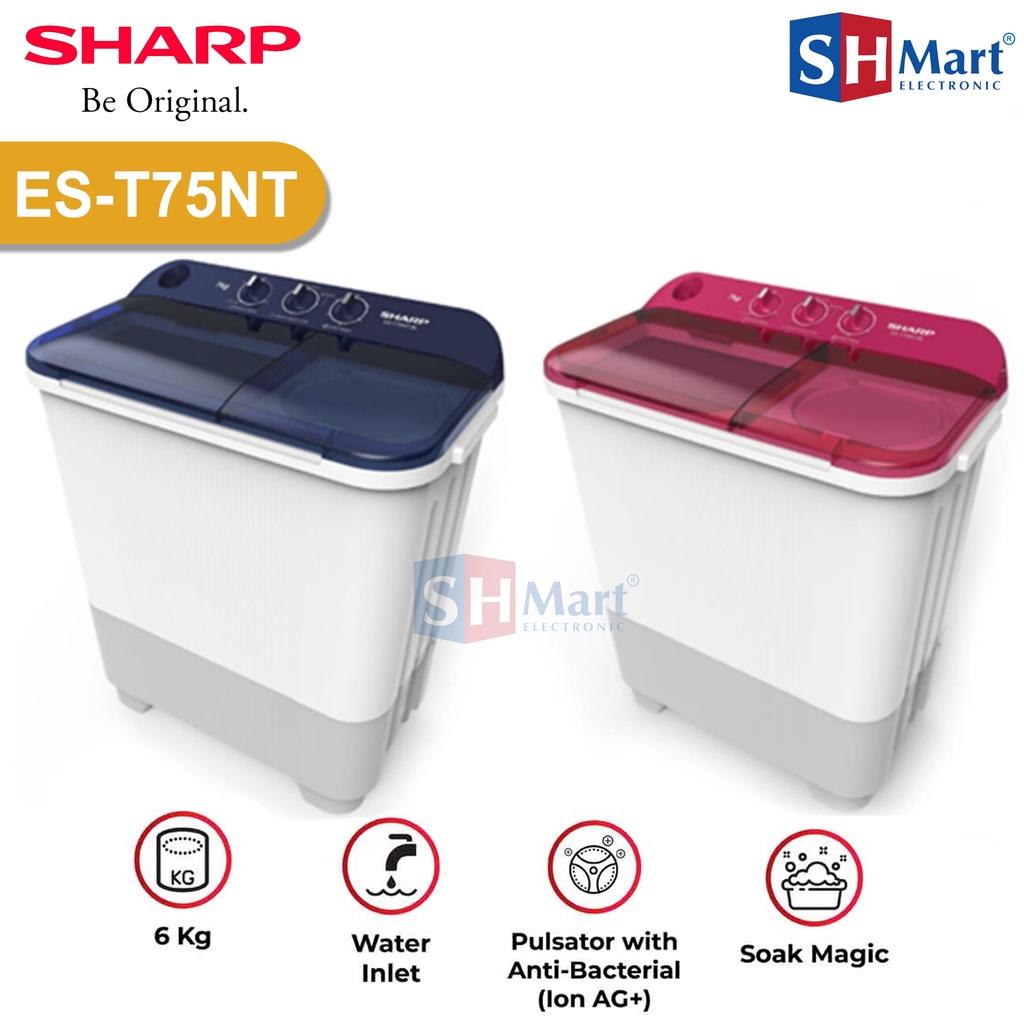 MESIN CUCI SHARP 2 TABUNG 7 KG - 7,5 KG ES-T75NT / EST75NT GARANSI RESMI