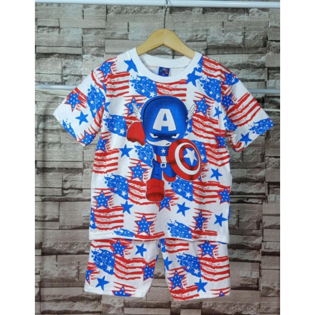 Setelan Baju Santai Anak Model Captain Amerika/ stelan baju main anak cowok usia 2 3 4 5 6 7 8 th