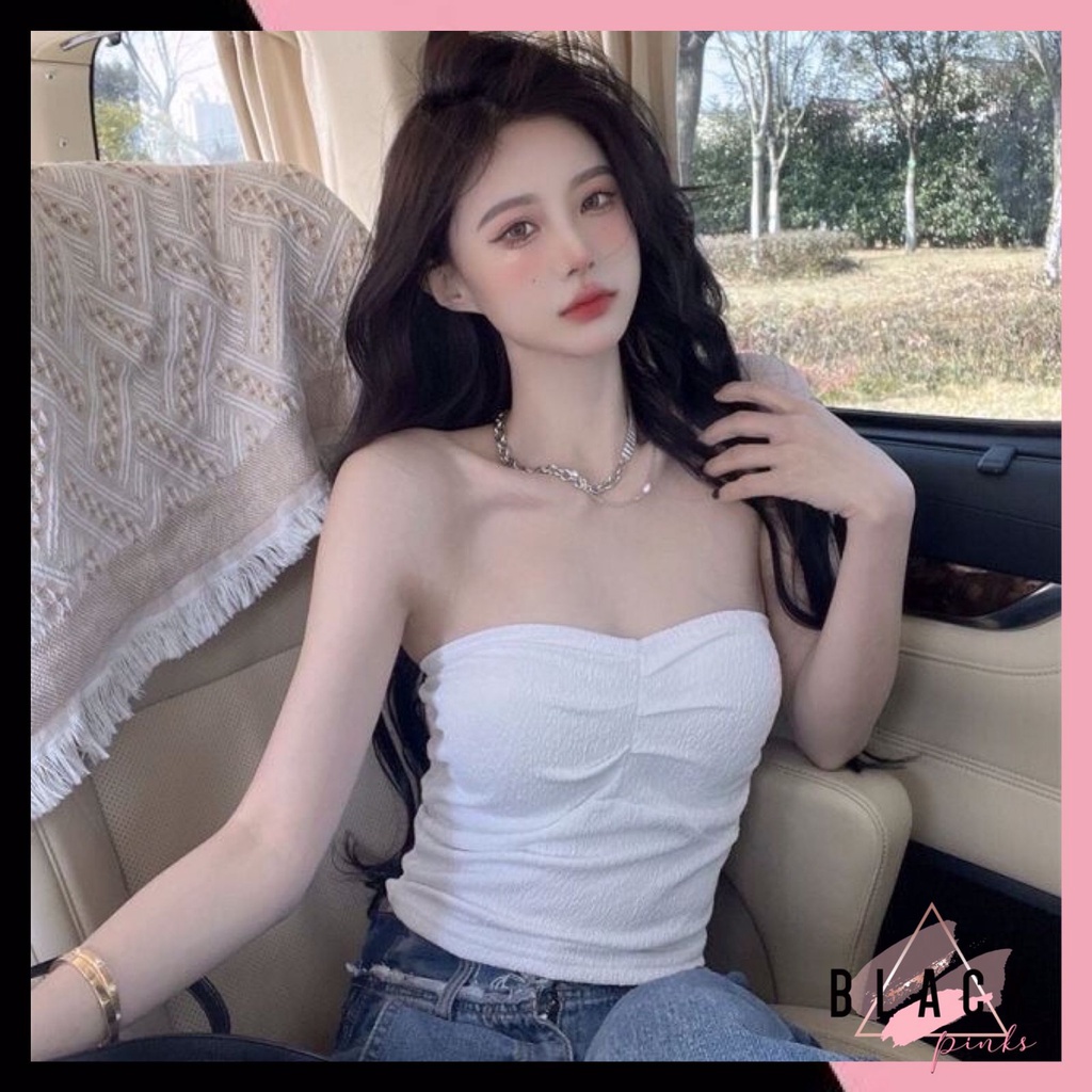 Blackpink Tanktop Bra Wanita Elastis Tanpa Tali Kamisol Atasan Kemben Camisole Tank Top Kasual Wanita Import 1203